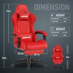 Gaming Chair,Ergonomic Computer Chairs for Adults with Footrest, PU Leather Office Chair with Adjustable Lumbar Support & Pocket Spring Cushion - Heavy Duty 400lb Capacity Gamer Chair (Red) - Image 3