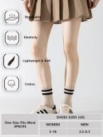 YUWELL Womens Striped Crew Socks, Cotton Cozy Casual Socks for Women 4 Pairs, Size 5-10 - Image 3