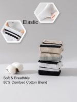 YUWELL Womens Striped Crew Socks, Cotton Cozy Casual Socks for Women 4 Pairs, Size 5-10 - Image 4