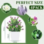Der Rose 4 Pack Fake Plants Small Artificial Potted Faux Plants with Flowers for Home Bathroom Living Room Office Decor Indoor - Image 4