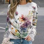 ZOCAVIA Womens Boho Floral Sweatshirts Novelty Graphic Crewneck Long Sleeve Shirts Oversized Fall Casual Flower Pullover Tops - Image 4