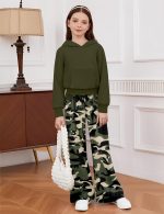 Girls Clothes Solid Crop Tops Hoodie Clothing Sets Straight Leg Sweatpants 2 Piece Outfits Fall Winter 6-14Y - Image 3