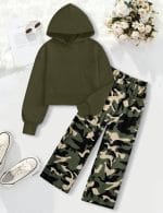 Girls Clothes Solid Crop Tops Hoodie Clothing Sets Straight Leg Sweatpants 2 Piece Outfits Fall Winter 6-14Y - Image 5