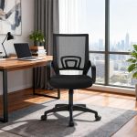 BestOffice | Ergonomic Office Chair | Mid-Back Swivel Desk Chair | Breathable Backrest & Lumbar Support | Adjustable Height | Sponge Seat | Rolling Wheels | Dark Black | for Adults & Women - Image 3