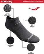 Saucony Men's RunDry Mesh Ventilating Comfort Fit Performance No-Show Socks, Available in M-XXL (6, 12, 18 Pairs) - Image 3