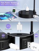 Tall Table Lamp with USB Port and Outlet, Dimmable Nightstand Bedside Lamps with Linen Lampshade, Desk Lamp for Bedroom, Living Room, Guest Room, Home Office, LED Bulb Included - Image 3