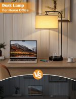 Tall Table Lamp with USB Port and Outlet, Dimmable Nightstand Bedside Lamps with Linen Lampshade, Desk Lamp for Bedroom, Living Room, Guest Room, Home Office, LED Bulb Included - Image 4