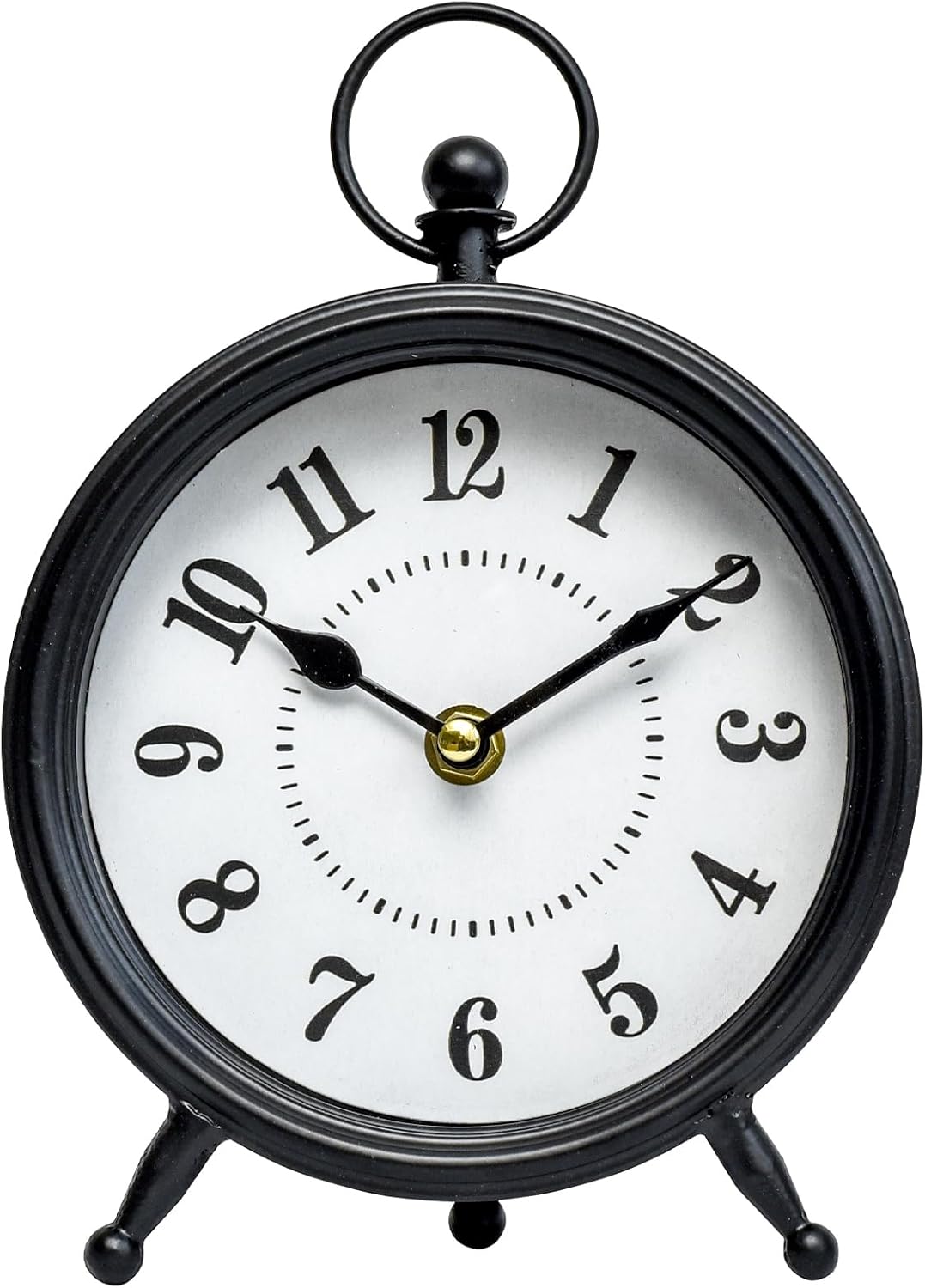 Vintage Non-Ticking Black Table Clock with Stand, Decorative Clock for Desk and Shelf, Rustic Farmhouse Style Mantel Timepiece - Image 4