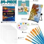 Inburit Art Paint Set for Kids, Painting Supplies Kit with 5 Canvas Panels, 8 Brushes, 18 Acrylic Paints, Multi-Function Table Easel, Etc, Premium Acrylic Paint Set for Students, Kids and Beginner. - Image 3