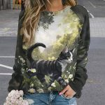ZOCAVIA Womens Funny Cat Sweatshirts Fall Casual Crewneck Pullover Tops Vintage Forest Graphic Long Sleeve T Shirts Oversized - Image 3