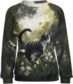 ZOCAVIA Womens Funny Cat Sweatshirts Fall Casual Crewneck Pullover Tops Vintage Forest Graphic Long Sleeve T Shirts Oversized - Image 5