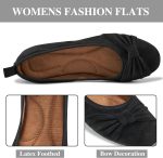 Ecetana Womens Flats Shoes Dressy: Round Toe Bowknot Suede Foldable Ballet Flats Comfortable Casual Slip On Loafers - Image 4