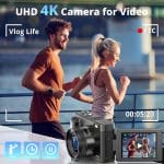 4K Digital Camera for Photography and Video, Autofocus 48MP Vlogging Camera for YouTube with 3'' 180°Flip Screen 16X Zoom Compact Travel Cameras with SD Card, 2 Batteries, Anti-Shake, Flash (Black) - Image 3