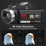 8K Video Camera Camcorder 64MP YouTube Vlogging Cameras IR Night Vision WiFi Webcam Camcorders with 18X Digital Zoom 3.0”Touch Screen Stabilizer, Mic, 64G SD Card, Remote Control and 2 Batteries - Image 3
