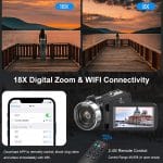 8K Video Camera Camcorder 64MP YouTube Vlogging Cameras IR Night Vision WiFi Webcam Camcorders with 18X Digital Zoom 3.0”Touch Screen Stabilizer, Mic, 64G SD Card, Remote Control and 2 Batteries - Image 4