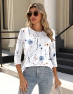 Zeagoo 3/4 Length Sleeve Womens Tops Crew Neck Loose Fit Shirts Pleated Cute Clothes Dressy Casual 2025 Summer Tunics - Image 4