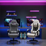 Gaming Chair, 400 lbs Adult Chair, High Back Computer Chair with Footrest and Linked Armrests, Office Video Game Chair with Lumbar Support (Grey) - Image 3