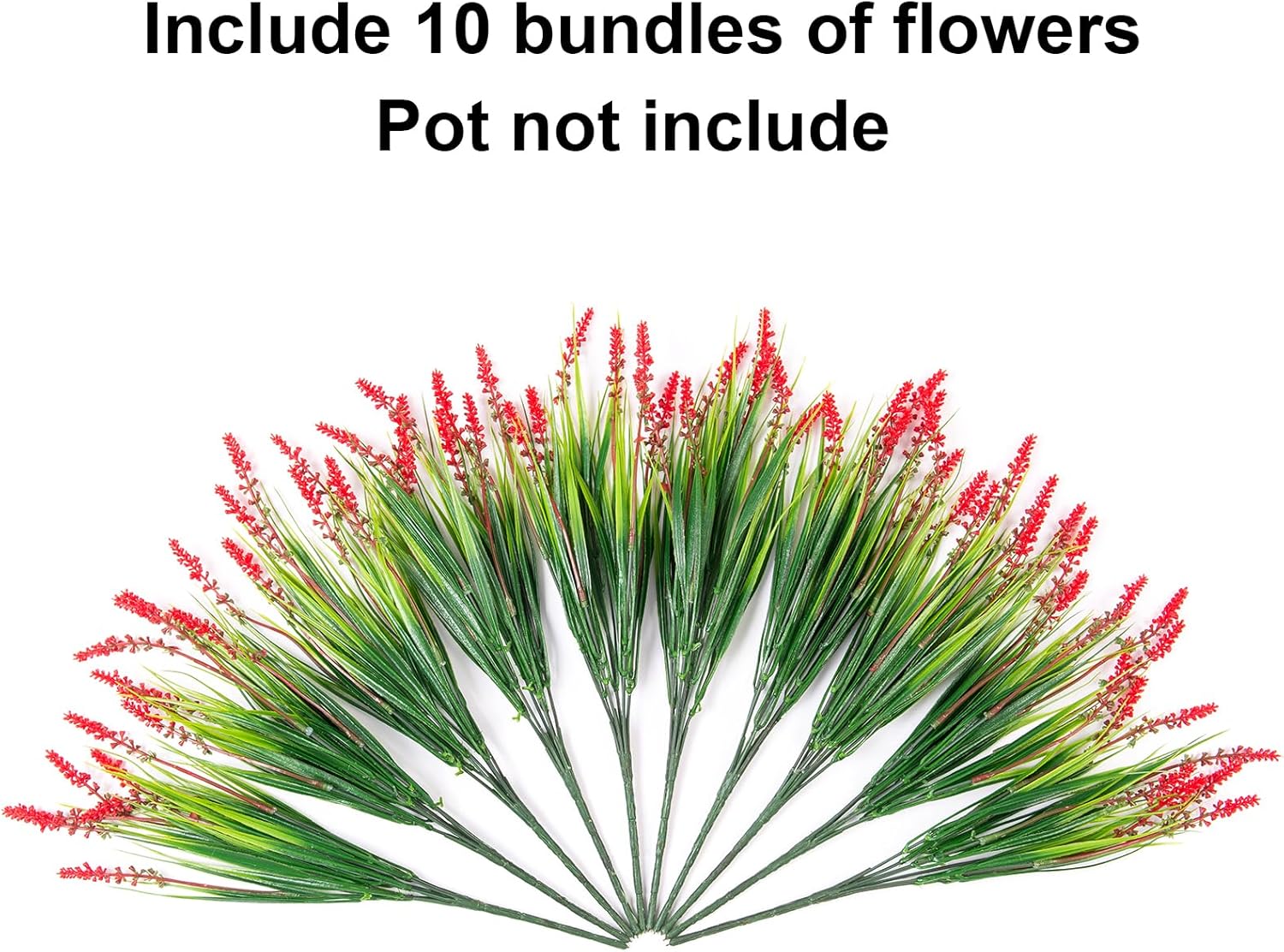 Artificial Fake Flowers Outdoor Plants for Summer Decoration,10 Bundles Faux Plastic Tall Monkey Grass Greenery UV Resistant Realistic Lavender for Home Planter Window Porch Garden-Red - Image 3