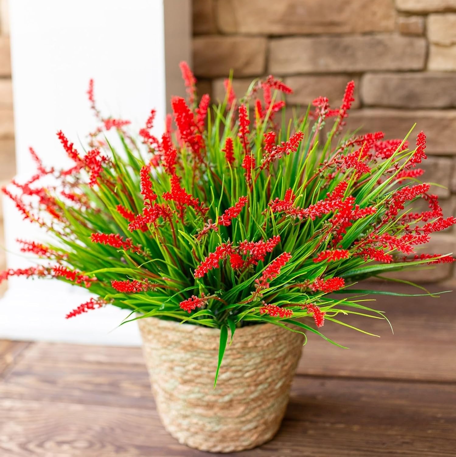 Artificial Fake Flowers Outdoor Plants for Summer Decoration,10 Bundles Faux Plastic Tall Monkey Grass Greenery UV Resistant Realistic Lavender for Home Planter Window Porch Garden-Red - Image 6