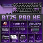 YUNZII RT75 PRO Wireless Gaming Keyboard,Hall Effect Mechanical Rapid Trigger Magnetic Keyboard Bluetooth/USB-C/2.4G 8KHz Polling Rate &128K Scan,RGB Backlit,TGL/SOCD/DKS/MT (Black, Outemu Red Switch) - Image 3