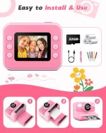 Instant Print Camera for Kids, 1080P Digital Video Cameras, Christmas Birthday Gifts Toys for Age 3-12, Toddler Camera for 4 5 6 7 8 9 10 Year Old Girls - Pink - Image 4
