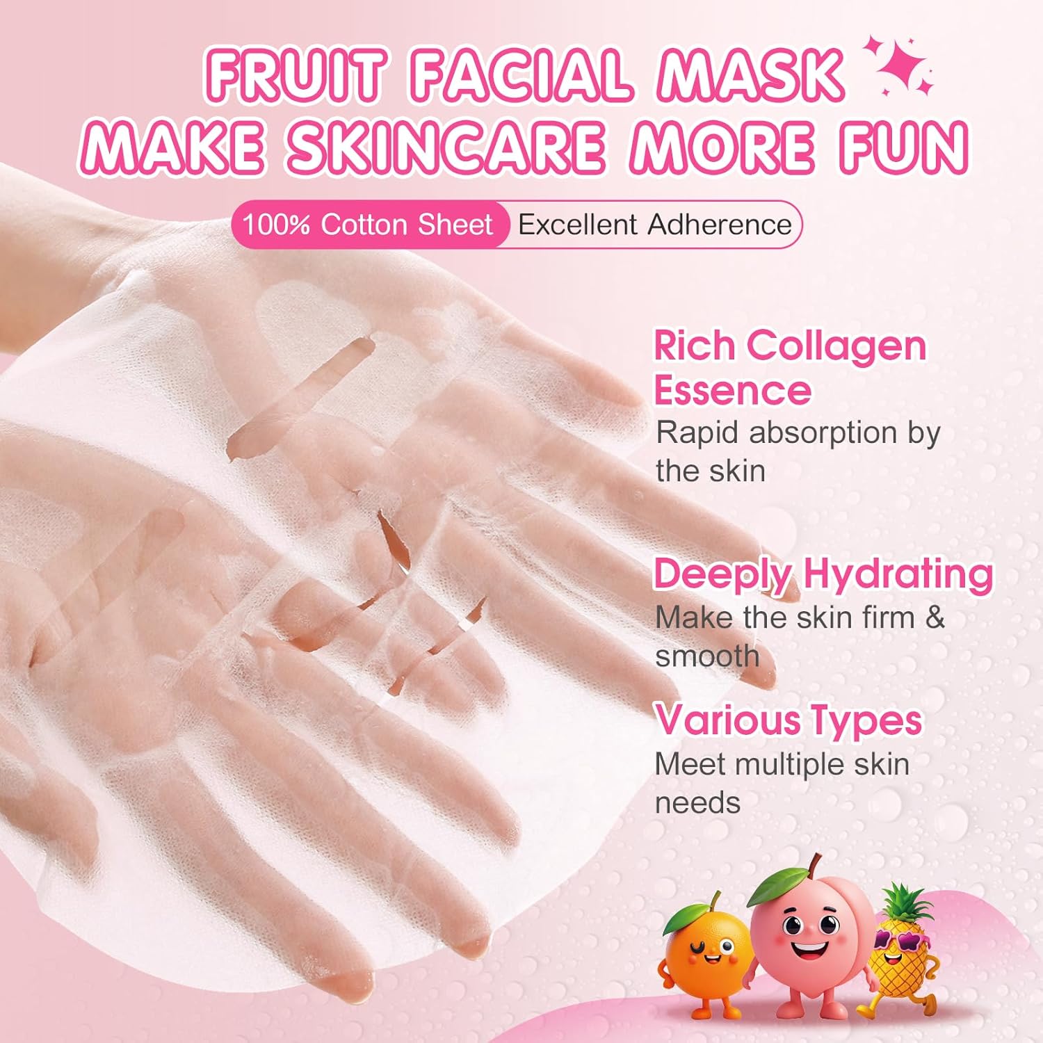 14 Pack Fruit Face Masks Skincare for Kids, Sheet Hydrating Facial Mask for All Skin Types, Bulk Collagen Face Mask for Women Skin Care, Birthday Party Spa Gifts for Teens Girls - Image 3