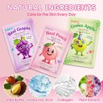 14 Pack Fruit Face Masks Skincare for Kids, Sheet Hydrating Facial Mask for All Skin Types, Bulk Collagen Face Mask for Women Skin Care, Birthday Party Spa Gifts for Teens Girls - Image 4