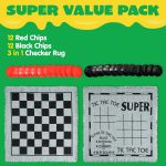 3-in-1 Vintage Giant Checkers, Tic, Tac, Toe, with Reversible Mat, 24 Chips, Family Board Game, Lawn Game, BBQ Party Favor, Indoor and Outdoor Activity for Kids and Adults - Image 3