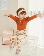 Kislio Newborn Baby Girls Clothes Ribbed Ruffled Romper+Floral Pants+Headband Infant Outfit Set - Image 3
