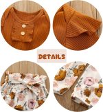 Kislio Newborn Baby Girls Clothes Ribbed Ruffled Romper+Floral Pants+Headband Infant Outfit Set - Image 5