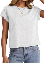 Womens Cap Sleeve Crop Tops Cotton T Shirts Crewneck Loose Fit Short Sleeves Tee Summer Fashion Clothes 2025 - Image 4