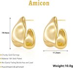 Chunky Gold Stud Earrings for Women 14k Gold Plated Hypoallergenic Earrings Statement Trendy Fashion Gold Jewelry Gifts - Image 4