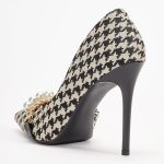 Womens Pumps Shoes High Heels Stiletto Pointed Closed Toe D'Orsay Elegant Houndstooth Pattern Design with Pearls Chain Dress Party Wedding Classic Work Heels for Ladies - Image 4