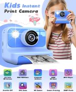 Instant Print Camera for Kids, 1080P Digital Video Cameras, Christmas Birthday Gifts Toys for Age 3-12, Toddler Camera for 4 5 6 7 8 9 10 Year Old Boys - Blue - Image 3