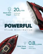 Cordless Iron for Clothes - 1500W Steam Iron with Non-Stick Ceramic Soleplate, Rapid Heating, Auto Shut Off, Burst of Steam, Self-Clean, Anti-Drip, Anti-Calc, 3 Temperature Settings, Red - Image 4