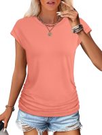 SAMPEEL Womens Summer Tops Trendy 2025 Ruched Cap Short Sleeve Tshirts Shirts Crew Neck T Shirts Fashion - Image 3