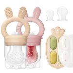 2 Packs Baby Fruit Feeder & Freezer Tray Combo, Push Pop Baby Food Feeder to Safely Introduce New Foods, Fresh & Frozen Food Silicone Feeder, 100% Food Grade, BPA Free - Image 2