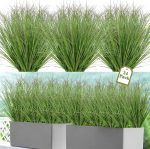 24 Bundles Artificial Plants Onion Grass Outdoor 20 Inch Tall Fake Shrubs Wheat Grass UV Resistant Greenery Stems Faux Bushes Plant for Indoor Outdoor Garden Office Home Decor, Green - Image 2