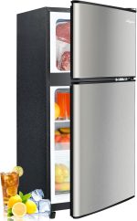 3.2 Cu.Ft Fridge with Freezer with 2 Doors, Refrigerator with 7 Level Temperatures, LED Light, Adjustable Shelves, Food Storage Cooling Drink for Bedroom, Office, Dorm, Apartment, Silver - Image 2