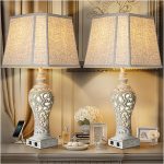 32" Tall Table Lamps Set of 2 - Bedside Lamp with Fabric Shades - for Bedroom and Living Room with USB and Nightlight - Perfect for Nightstands and Bedrooms - Bulbs Included - Image 2