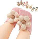 4Packs Baby Girls Socks,Flower Non-Slip Grips for Babies Toddler Princess Low Cut Ankle Socks for Girls - Image 2