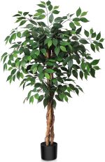 4ft Artificial Ficus Tree with Natural Wood Trunk, Silk Fake Ficus Tree in Plastic Nursery Pot, Faux Plant for Office Home, Indoor Outdoor Decor, 1 Pack - Image 2