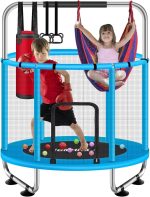 55" Trampoline for Kids with Enclosure, 440lbs Capacity Indoor & Outdoor Toddler Trampoline with Adjustable Gymnastics Bar & Toys, for Boys & Girls - Image 2