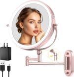 9" Wall Mounted Lighted Makeup Mirror,4000mAh Rechargeable Double Sided 1X/10X Magnifying Mirror with Light,3 Color Lights,Touch Dimmable,Extended Arm 360 Rotation Wall Mounted Makeup Mirror - Image 2