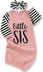 AMAWMW Newborn Baby Girl Little Sister Sleeper Gown Stripe Long Sleeve Nightgown Pajamas Gifts Stuff Essential Outfit - Image 2