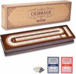 AMEROUS Wooden Cribbage Board Game Set with Magnetic Lock - Metal Pegs - 2 Playing Cards - Continuous 3 Track Board - Larger Storage Area, Travel Portable Cribbage Game Sets for Family - Image 2