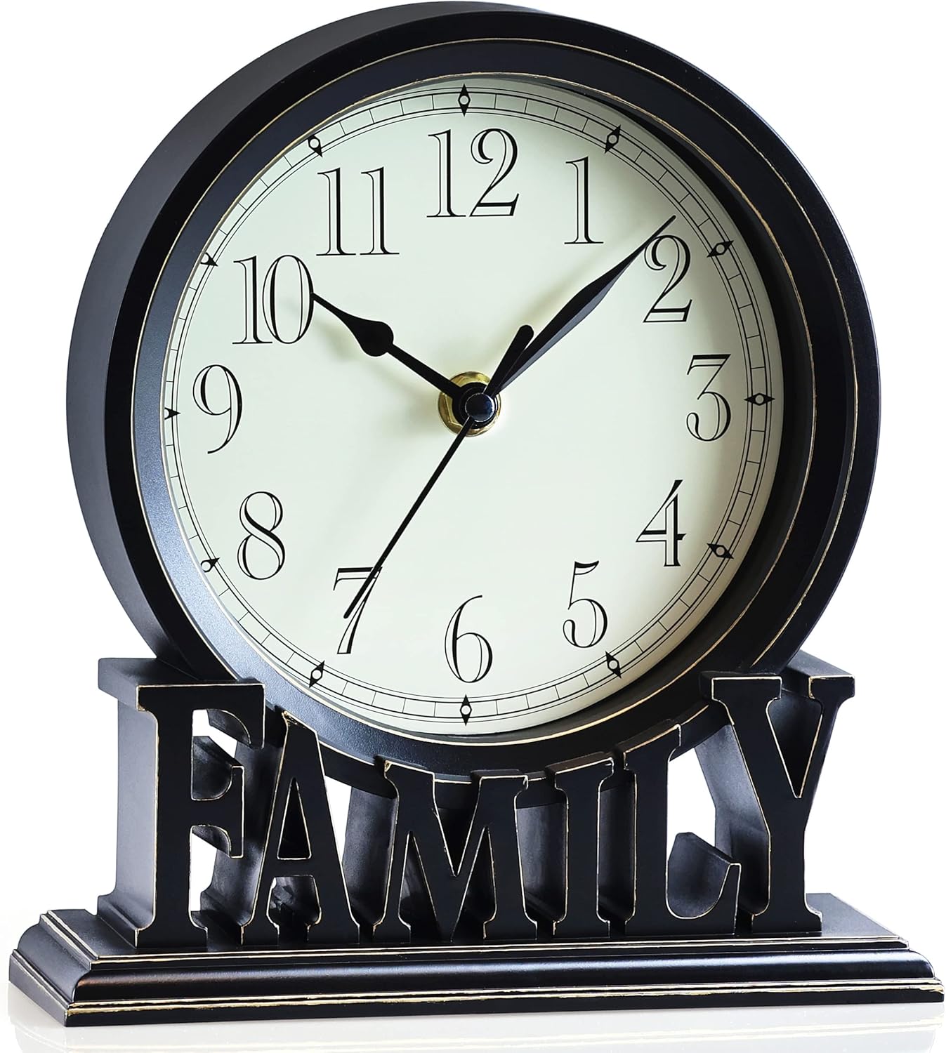 AYRELY® 6.5-Inches Table Clock, Vintage Family Non-Ticking Desk Clock, Retro Mantel Clocks for Living Room, Bedroom, Shelf, Fireplace, Farmhouse Décor (Black) - Image 2