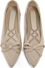 Ablanczoom Ballet Flats Shoes for Women: Dressy Pointed Toe Bow Knit Flats Comfortable Slip On Work Business Shoes for Driving Dating Wedding - Image 2
