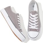 Adokoo Canvas Tennis Shoes for Women Low Top Casual White Black Sneakers for Women Lace Up Fashion Comfortable Walking Shoes - Image 2