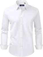 Alimens & Gentle Men's Dress Shirt Regular Fit Stretch Stain Shield Long Sleeve Solid Business Wedding Button Down Shirts - Image 2
